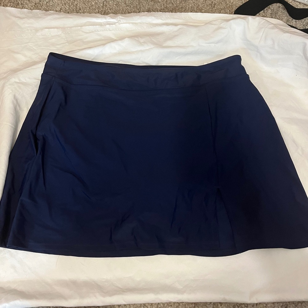 New Lands' End High-Waist Bikini Bottom Skirted Solid Navy Blue XL